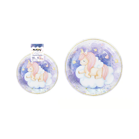 Platos de papel unicornio 18cm 6pcs
