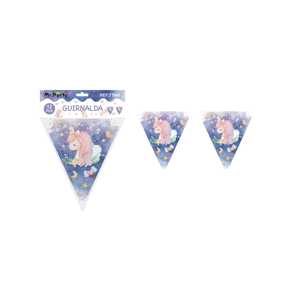 Banderín triangular unicornio 6pcs