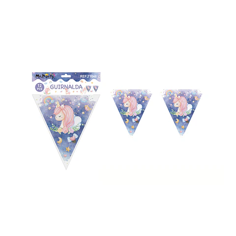 Banderín triangular unicornio 6pcs