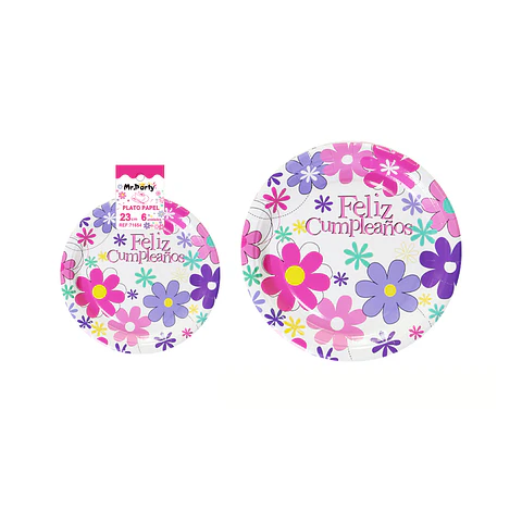 Platos de papel flores 23cm 6pcs