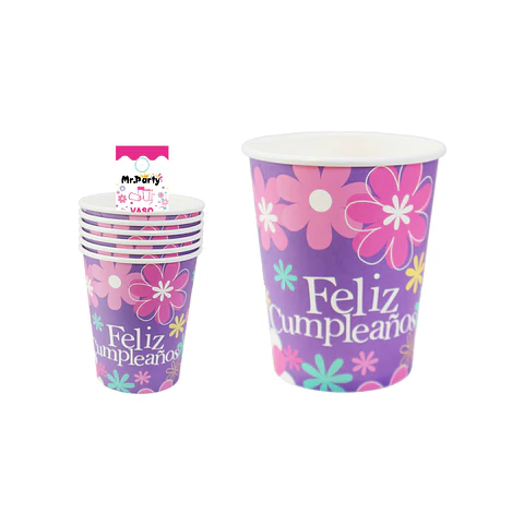 Vasos de papel flores 6pcs