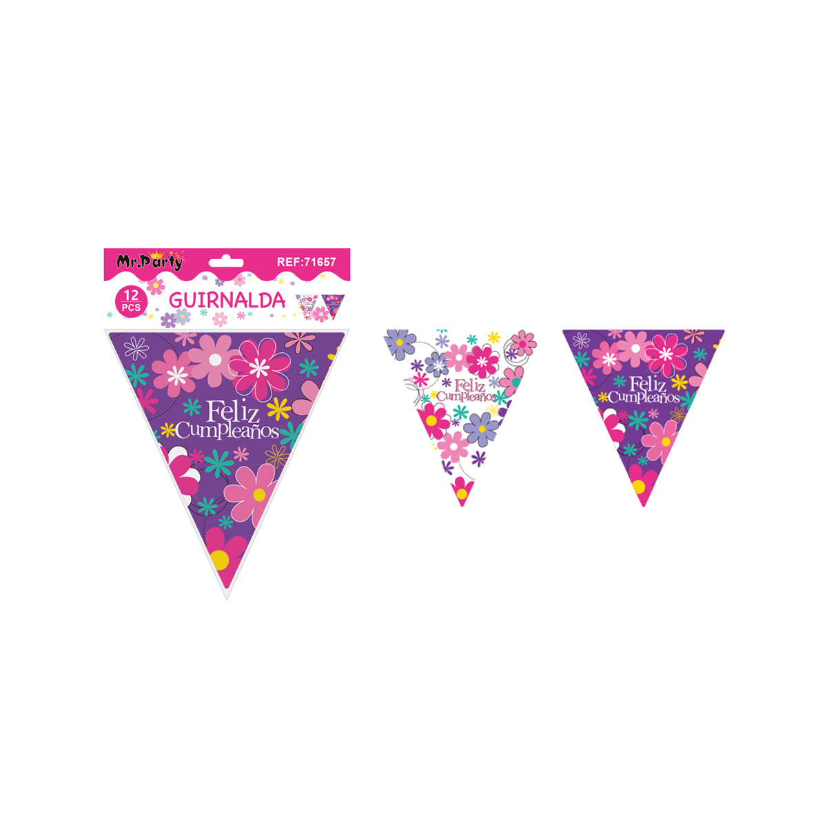 Banderín triangular flores 6pcs