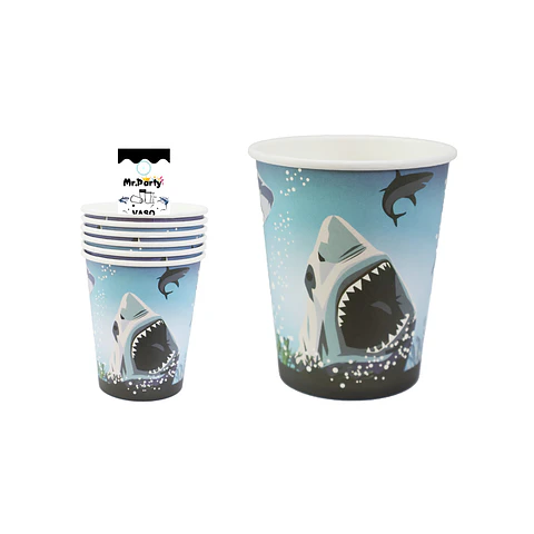 Vasos de papel tiburón 6pcs