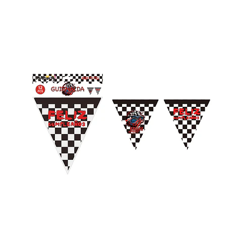 Banderín triangular carrera feliz cumpleaños 6pcs