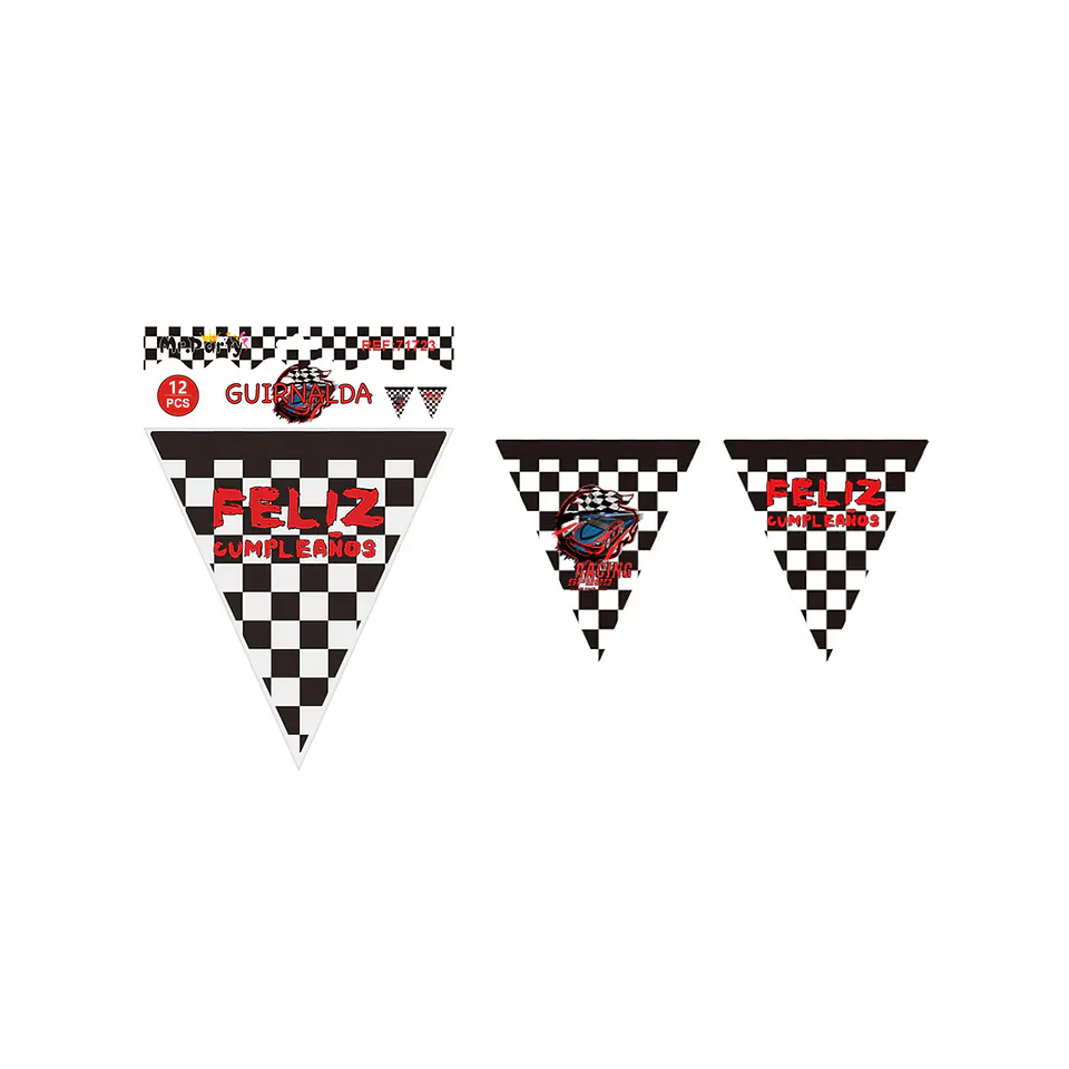 Banderín triangular carrera feliz cumpleaños 6pcs 1