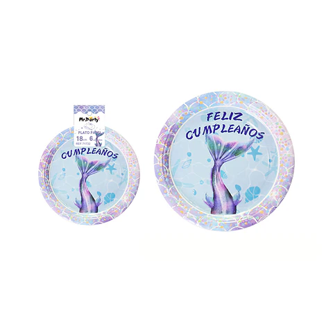 Platos de papel sirena 18cm 6pcs