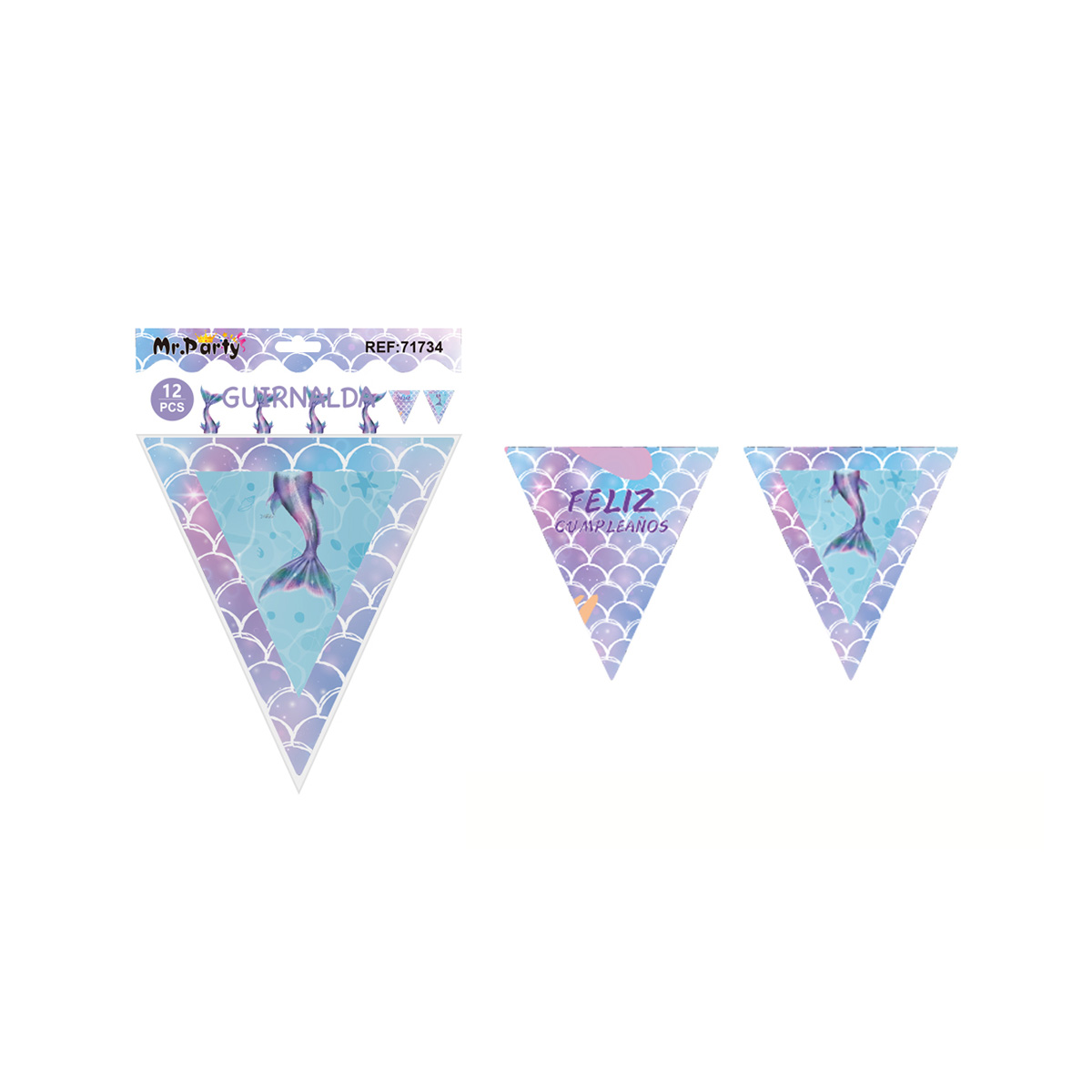 Banderín triangular sirena 6pcs