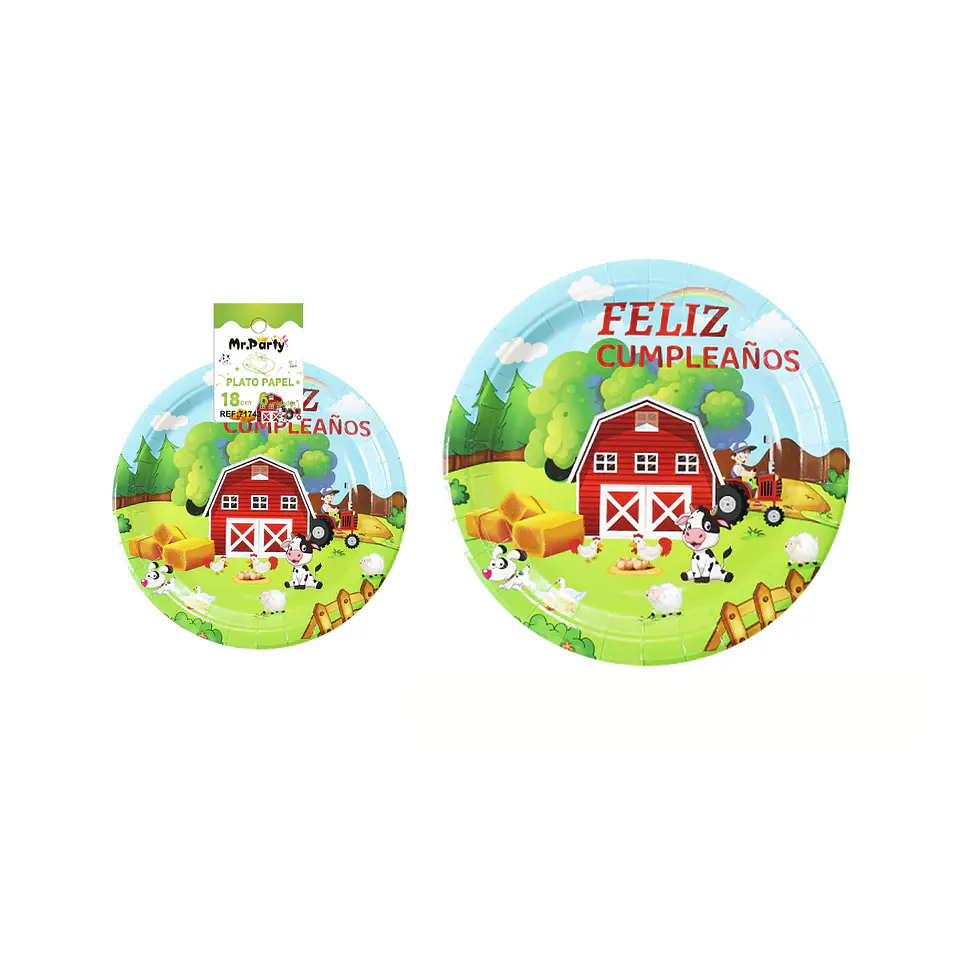 Platos de papel granja feliz cumpleaños 18cm 6pcs 1