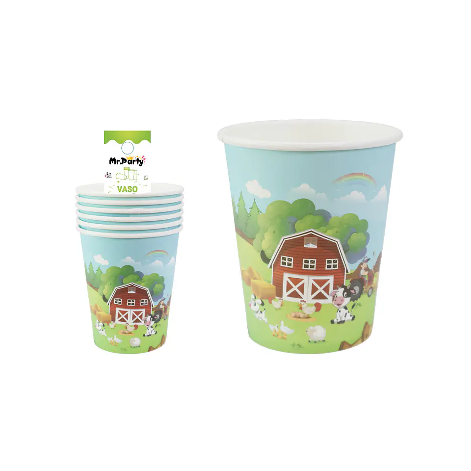 Vasos de papel granja feliz cumpleaños 6pcs 1
