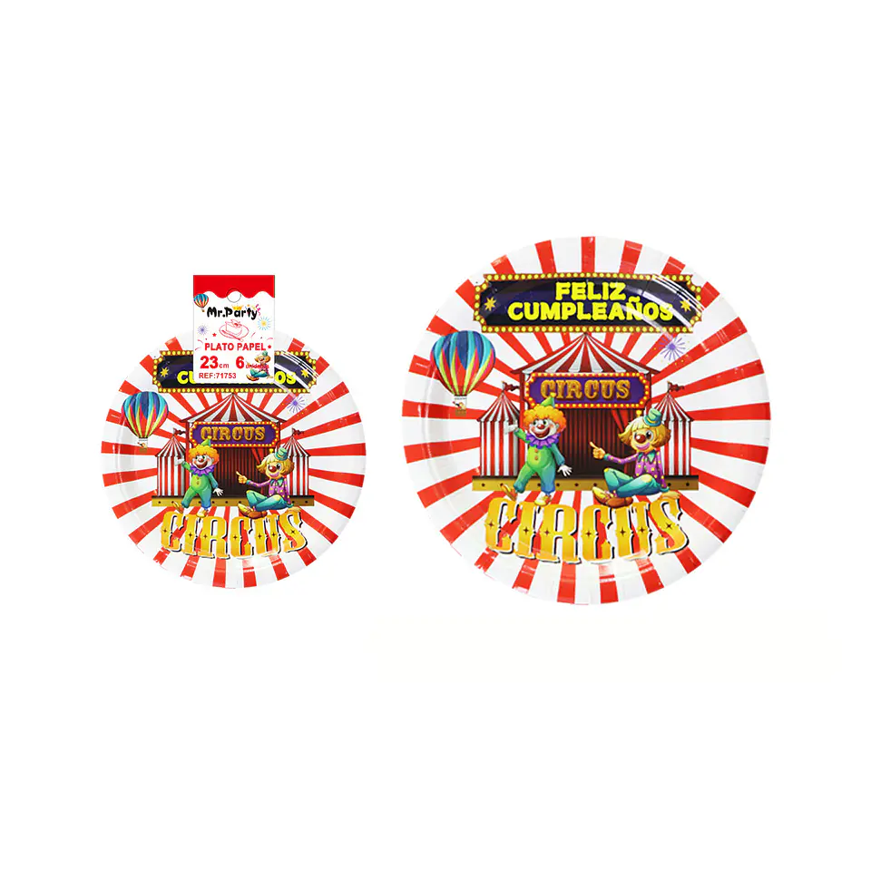 Platos de papel circo feliz cumpleaños 23cm 6pcs 1