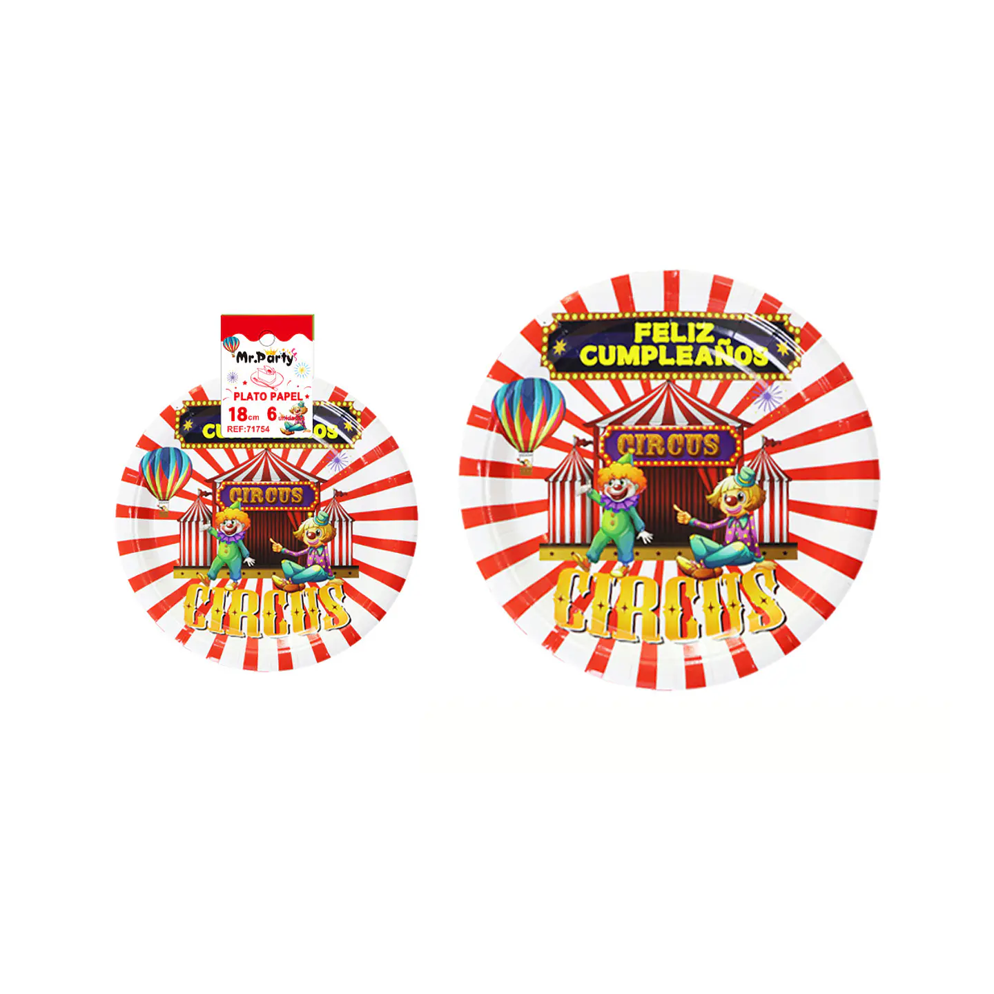 Platos de papel circo feliz cumpleaños 18cm 6pcs 1