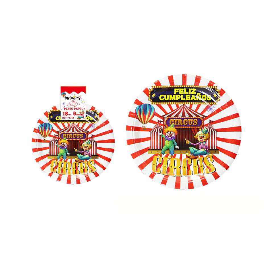 Platos de papel circo feliz cumpleaños 18cm 6pcs 1