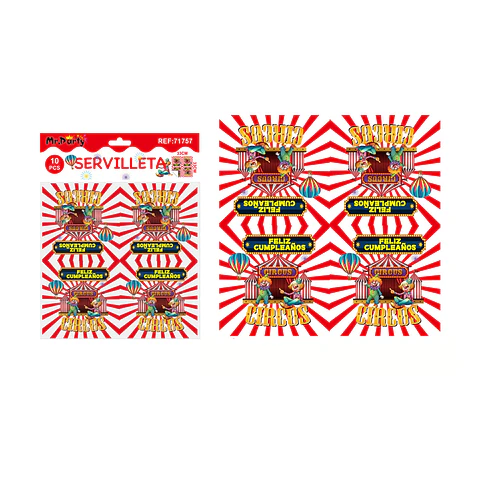 Servilletas circo feliz cumpleaños 33*33cm 10pcs