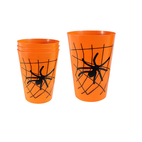 Vasos naranjas de plástico con telarañas 3pcs 9*13cm