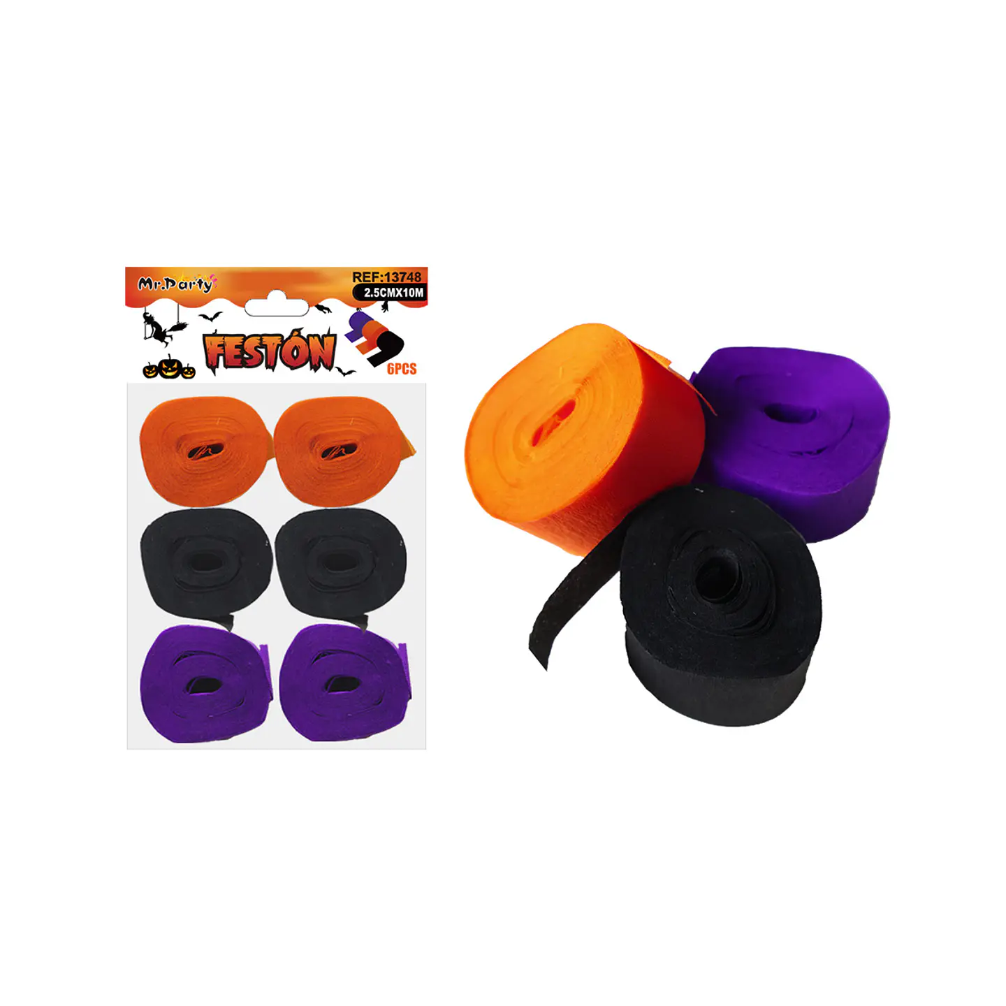 Festón naranja negro morado 2.5cm*10m 6pcs 1