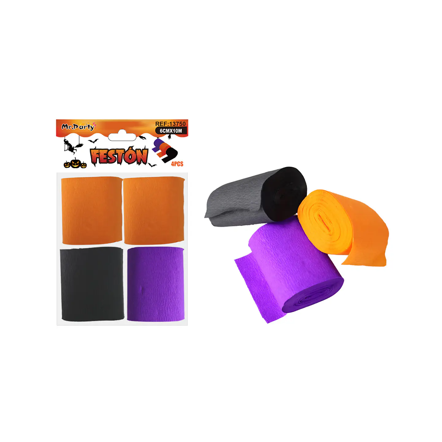 Festón naranja negro morado 6.0cm*10m 4pcs 1