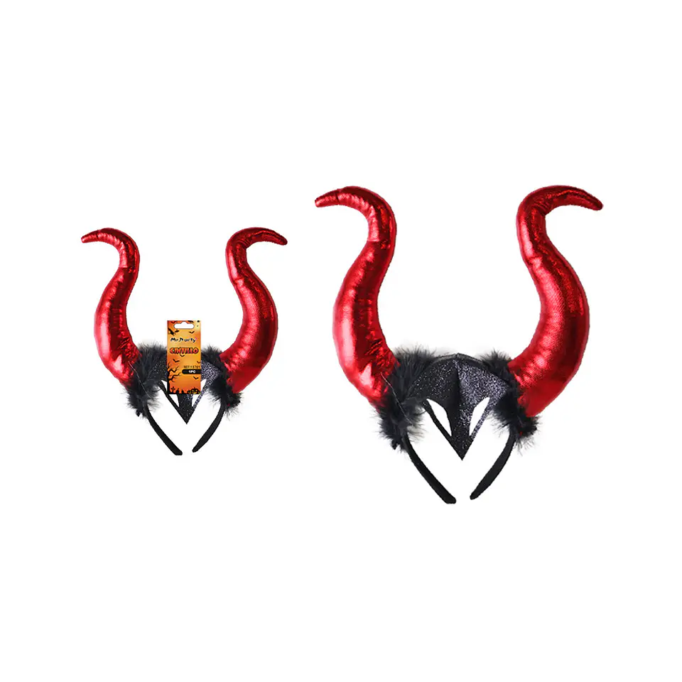 Cintillo de cuerno curvado Halloween con pluma Color Aleatorio 1