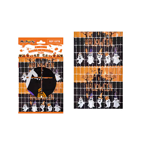 Cortina cuadrada Halloween negro y naranja 1*2M