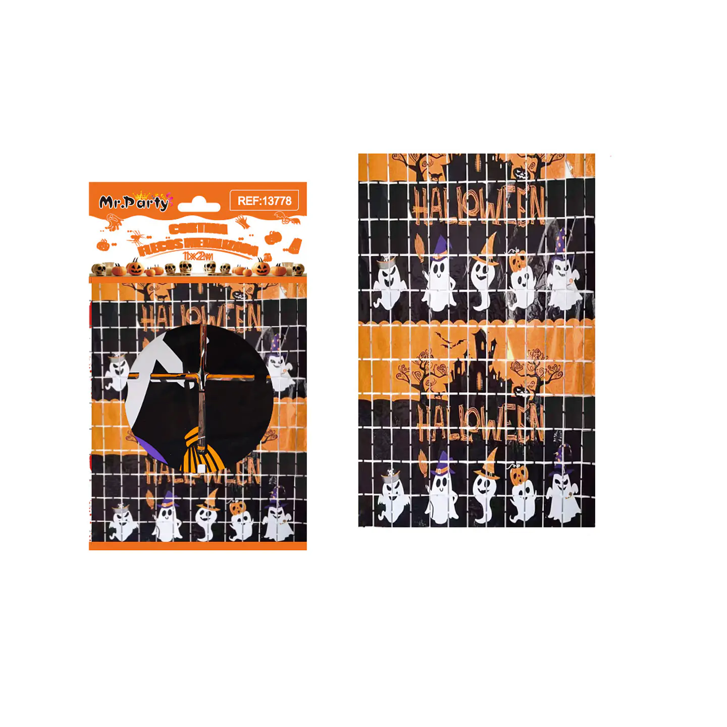 Cortina cuadrada Halloween negro y naranja 1*2M 1