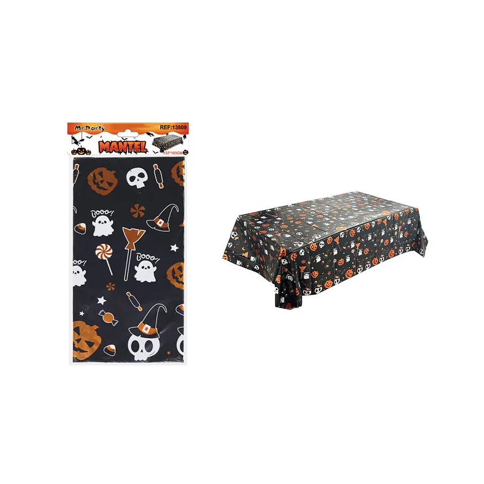 Mantel aluminio calavera negro Halloween 137*183cm 1