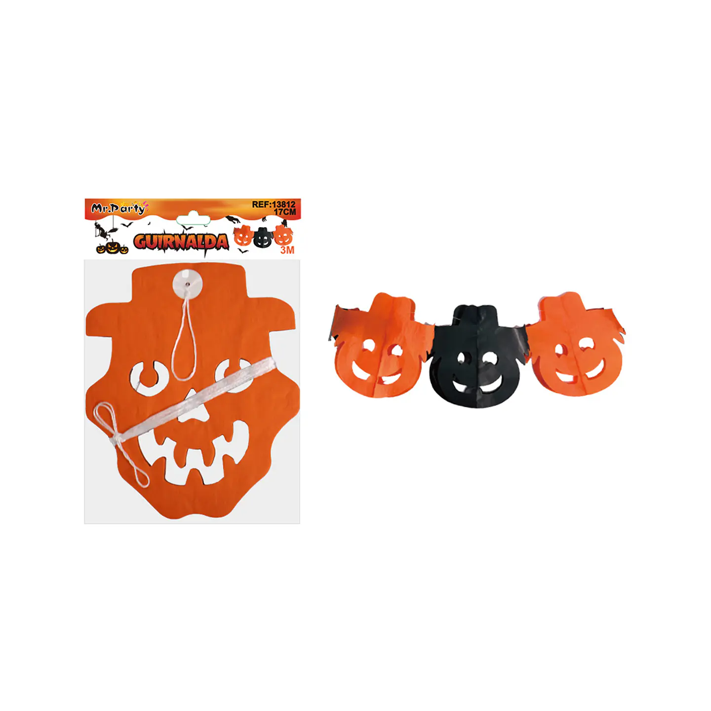 Guirnalda Halloween sombrero naranja con calavera 3M 1