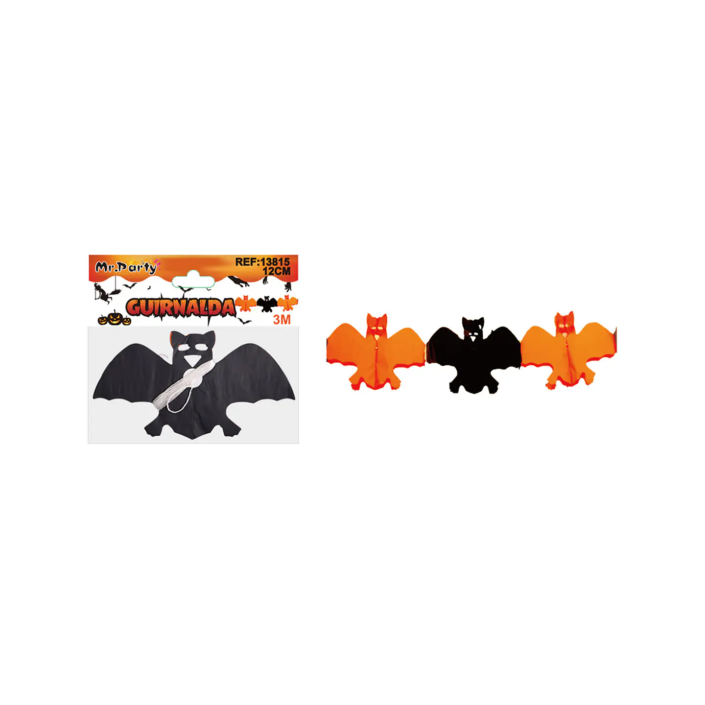 Guirnalda Halloween murciélago naranja y negro 3M 1