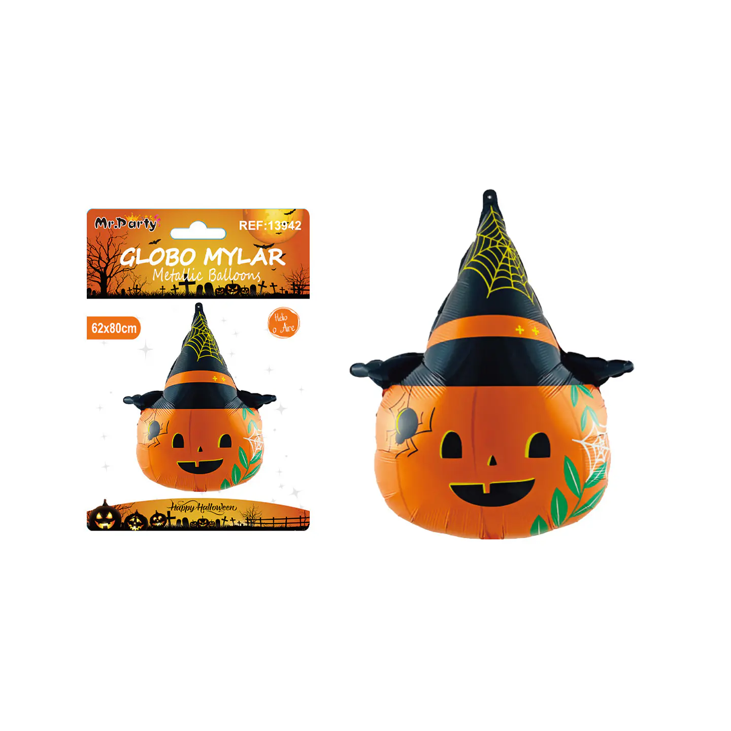 Globo mylar metálico calabaza con sombrero de Halloween 62*80cm 1