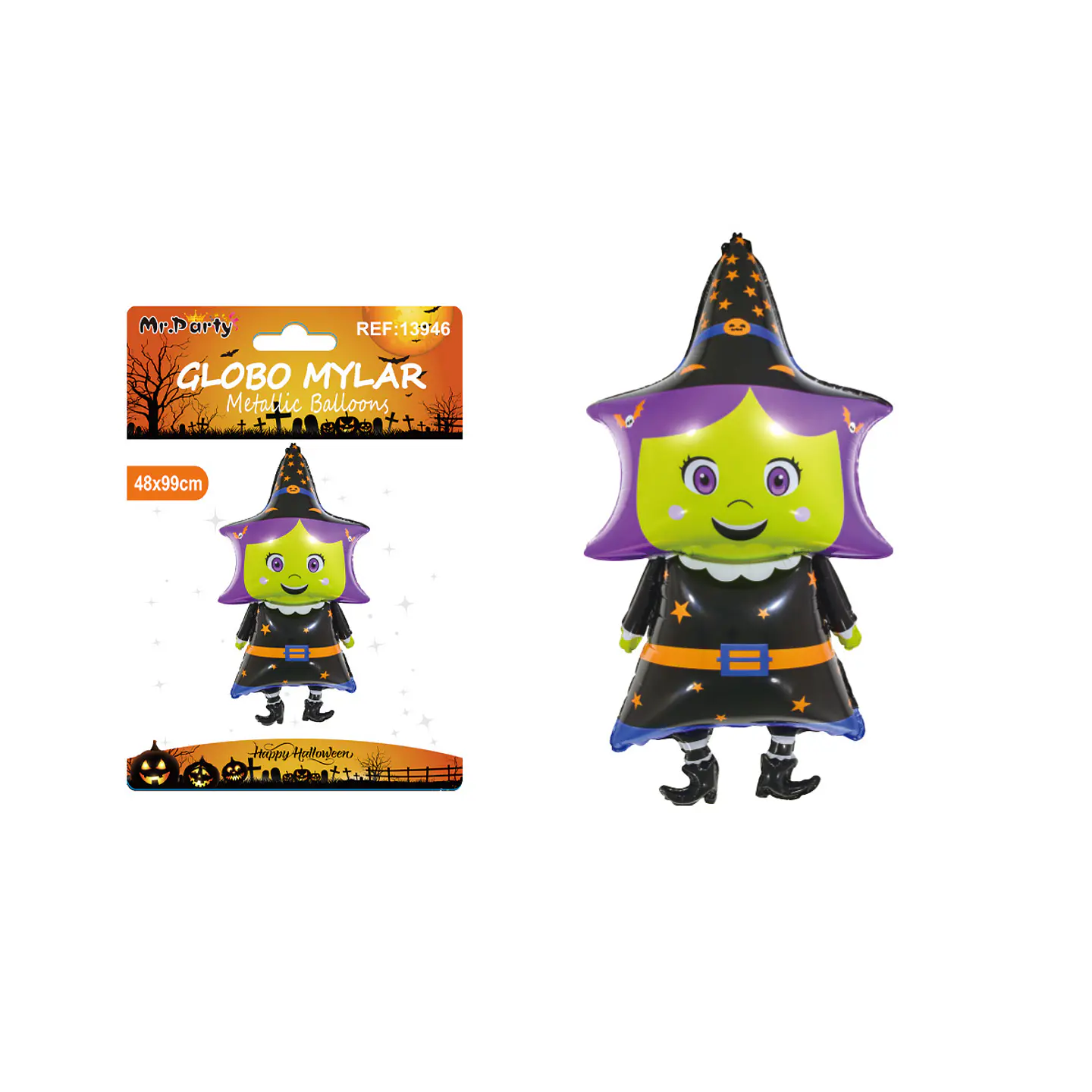 Globo mylar metálico bruja de Halloween 93*45cm 1