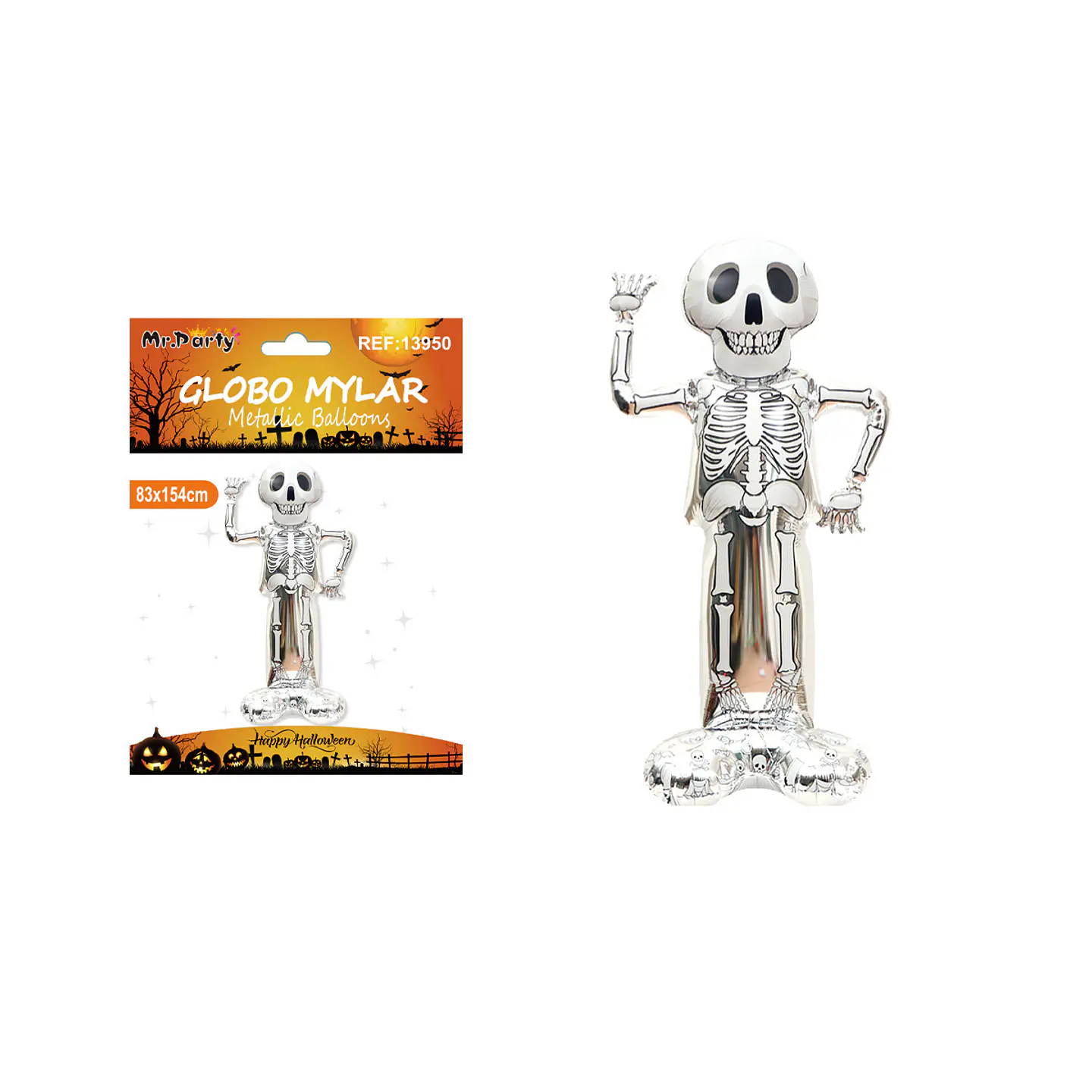 Globo mylar metálico esqueleto de Halloween 154*83cm 1