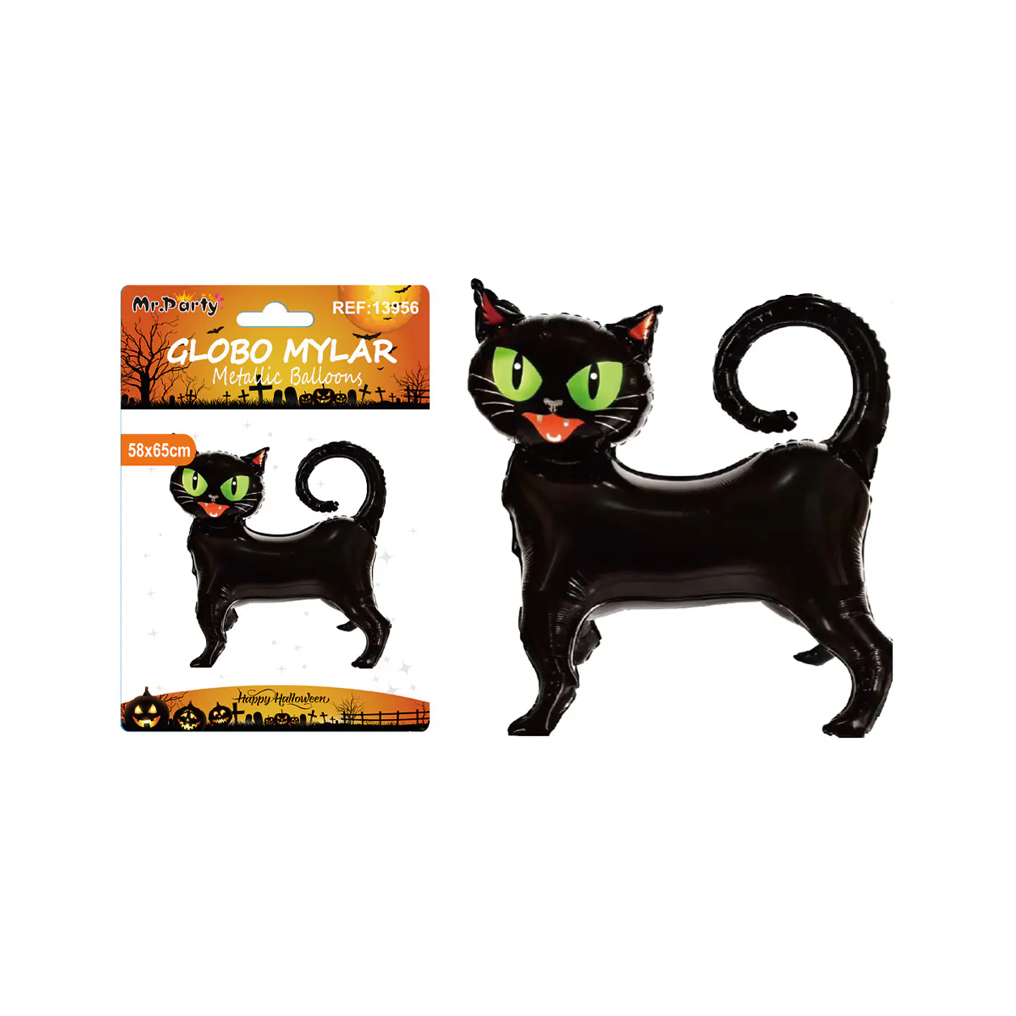 Globo mylar metálico gato negro de Halloween 65x62cm 1
