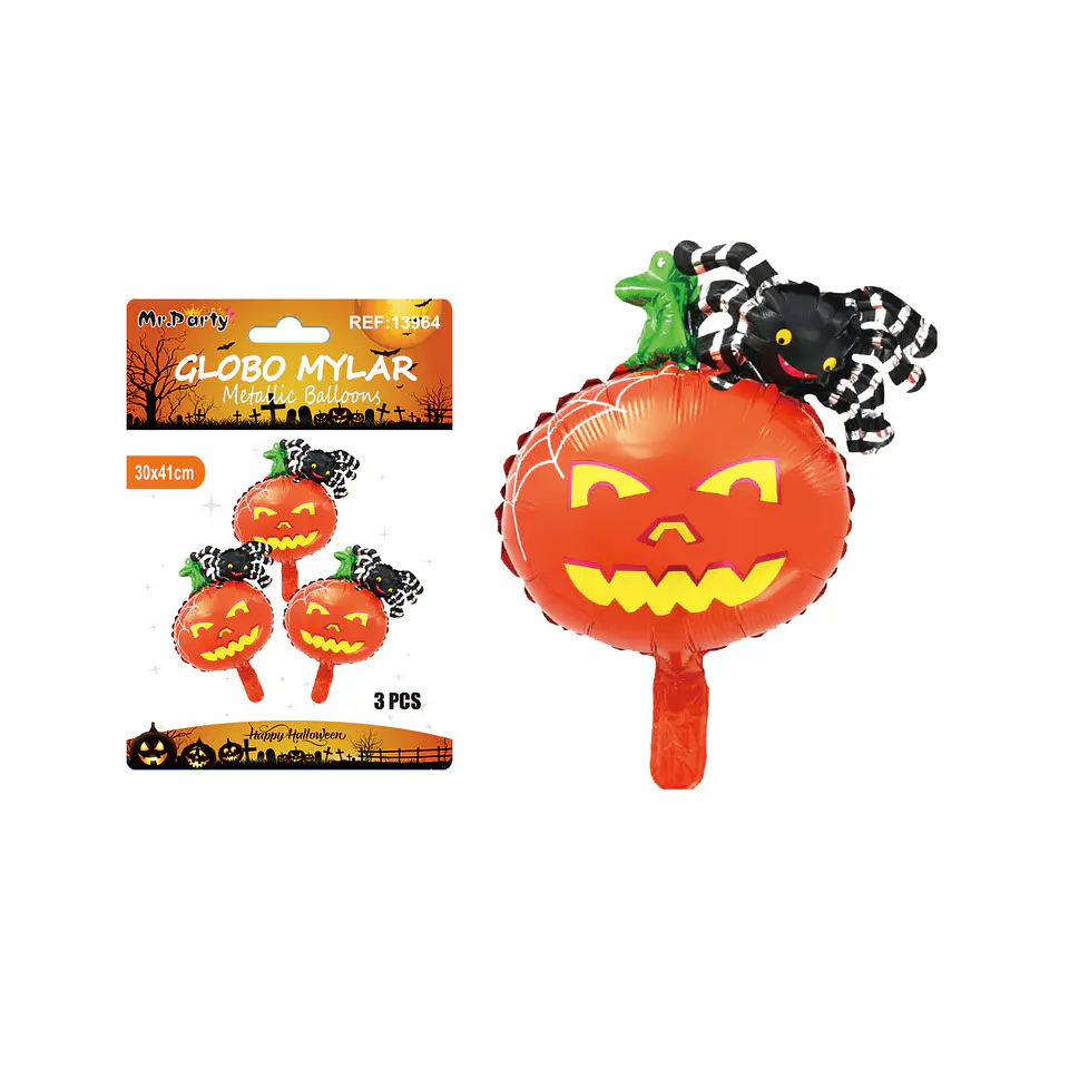Globo mylar metálico mini calabaza con araña de Halloween 30*41cm 3pcs 1