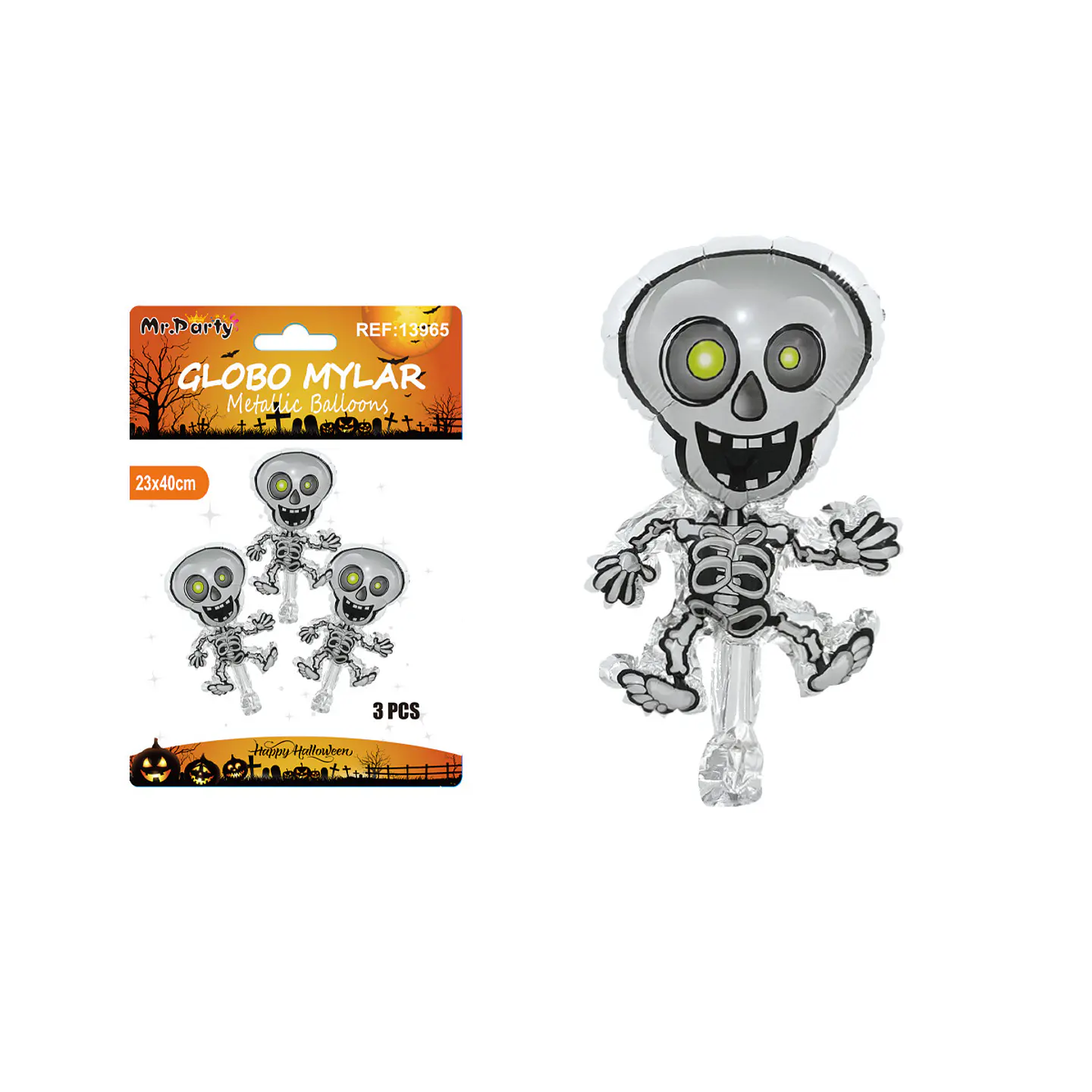 Globo mylar metálico mini esqueleto de Halloween 30*41cm 3pcs 1