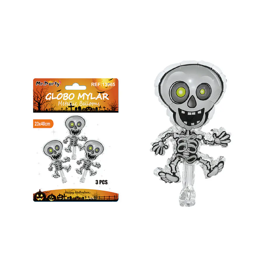 Globo mylar metálico mini esqueleto de Halloween 30*41cm 3pcs 1