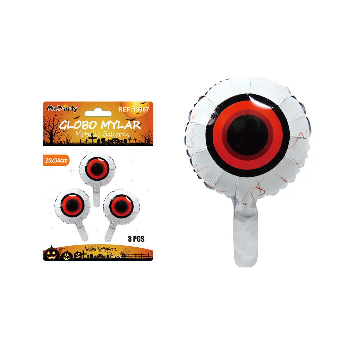 Globo mylar metálico mini ojo de Halloween 30*41cm 3pcs 1