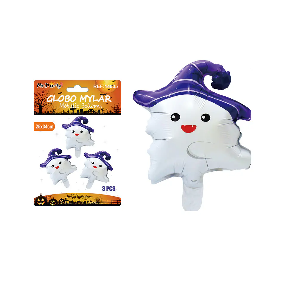 Globo mylar metálico fantasma Halloween 25*34cm 3pcs 1