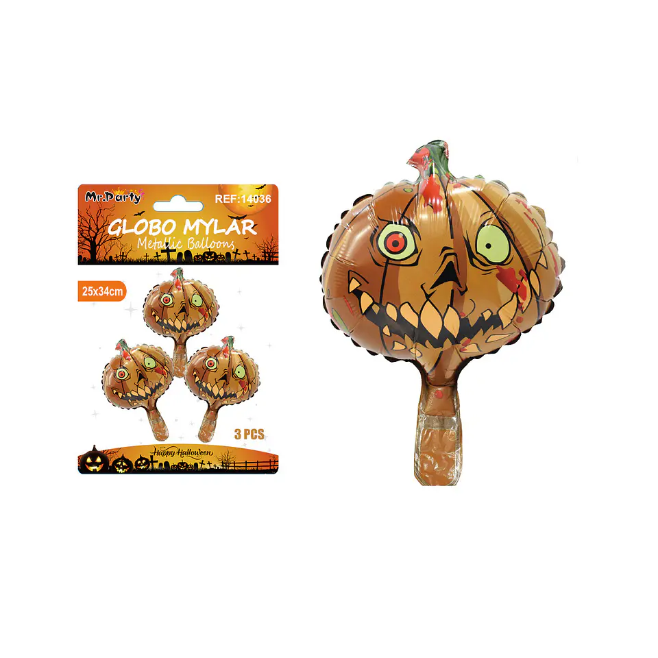 Globo mylar metálico calabaza Halloween 25*34cm 3pcs 1