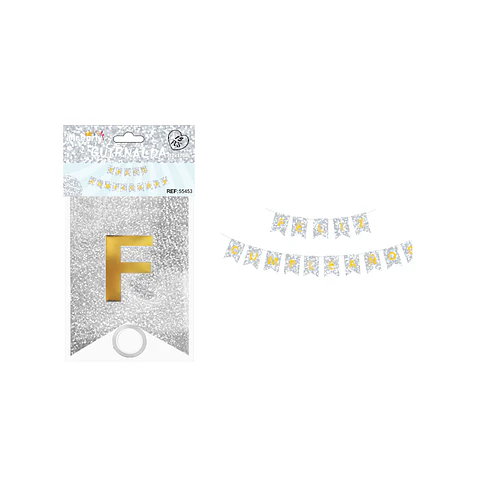 Guirnalda feliz cumpleaños con láser plateado 12*17cm