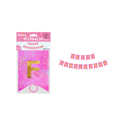 Guirnalda feliz cumpleaños con láser rosa 12*17cm