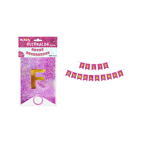 Guirnalda feliz cumpleaños con láser fucsia 12*17cm