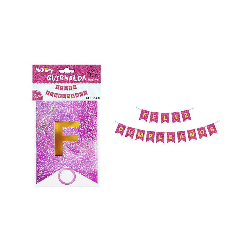Guirnalda feliz cumpleaños con láser fucsia 12*17cm 1