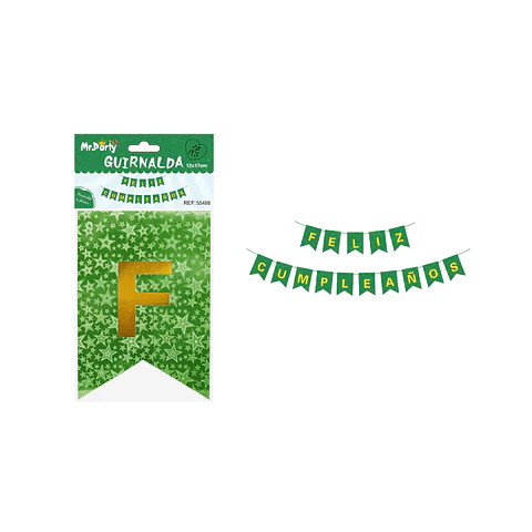 Guirnalda feliz cumpleaños láser verde con estrella 12*17cm