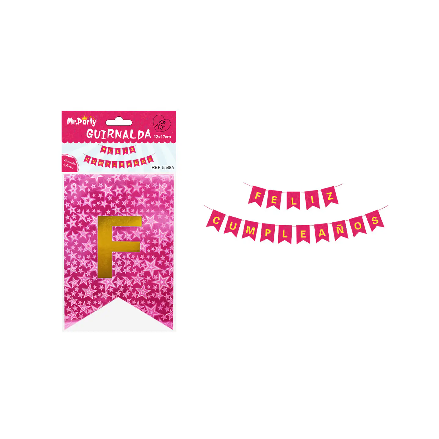 Guirnalda feliz cumpleaños láser fucsia con estrella 12*17cm 1