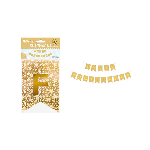 Guirnalda feliz cumpleaños láser dorado puro con estrella 12*17cm