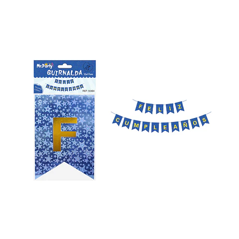 Guirnalda feliz cumpleaños láser azul real con estrella 12*17cm