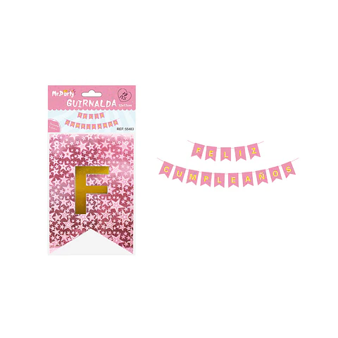 Guirnalda feliz cumpleaños láser rosa con estrella 12*17cm