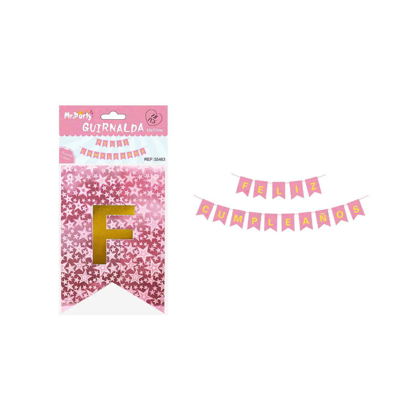 Guirnalda feliz cumpleaños láser rosa con estrella 12*17cm 1