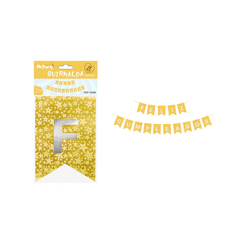 Guirnalda feliz cumpleaños láser dorado con estrella 12*17cm