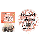 Globos de látex con confetti redondo rosa champagne feliz cumpleaños 30cm 3pcs