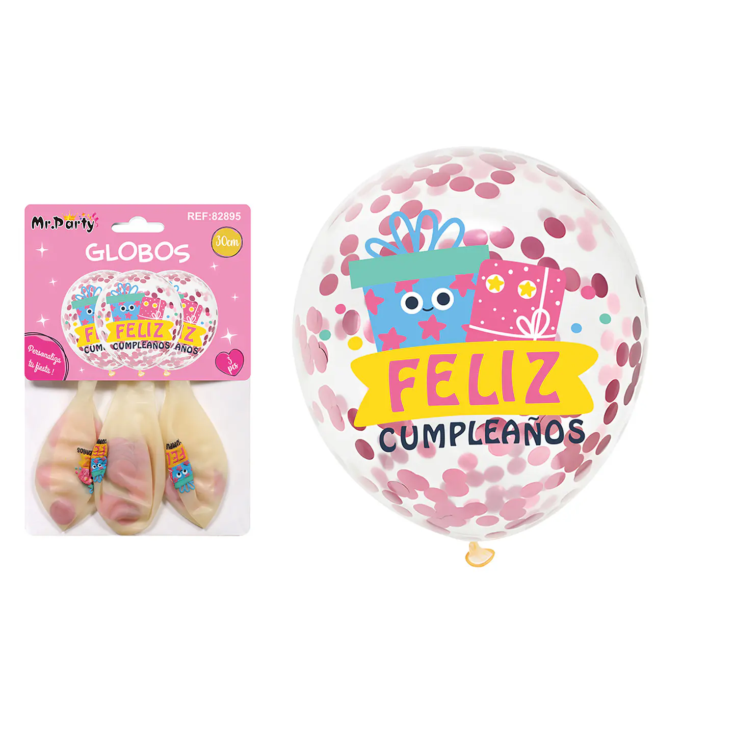 Globos de látex con confetti redondo rosado feliz cumpleaños 30cm 3pcs 1