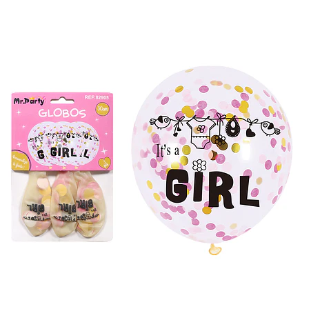 Globos de látex con confetti redondo dorado y rosado baby shower 30cm 3pcs